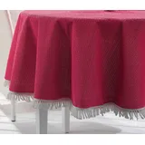 Beautex Tischdecke Weichschaum wetterfest für Garten Balkon Terrasse mit Fransen (1-tlg), Pflegeleicht, Strapazierfähig, Formstabil, Langlebig rot Rund | 130 cm x 130 cm