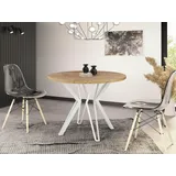 Runder Tisch für das Esszimmer - 100 oder 120 cm Durchmesser - Ausziehbarer Tisch mit Pulverbeschichteten Weißen Metallbeinen - Industriestil - 1... - Braun