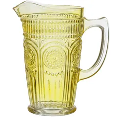 Krug Vintage mit Blumenmuster - Glas - Kanne - Boho Stil - 1,4l - gelb
