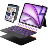 DANCESOUL Tastatur Hülle für iPad Air 13 Zoll (M4/M3/M2, 2026/2025/2024), Pro 12.9 6/5/4/3 Gen, Abnehmbare Tastatur mit Trackpad, Federnde Beleuchtete Tasten, Schlanke iPad HüLle mit StäNder (Schwarz)