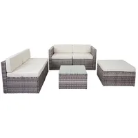 Mendler Poly-Rattan-Garnitur HWC-D24, Garten-/Lounge-Set Sofa ~ grau, Polster creme