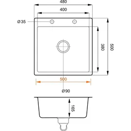 Faizee Möbel Granitspüle Küchenspüle Granit Siphon Gold Einbauspüle Spülbecken Spüle 48x50cm Schwarz