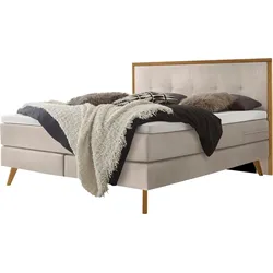 Boxspringbett HASENA "Nordic", beige (beige, eiche bianco), B:148cm L:205cm, Komplettbetten, Boxspringbett, modernes Design, Nordic Bett, gestepptes Kopfteil, Eichenholz