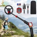 Metalldetektor für Kinder, Couleeur Verstellbare Länge 66–83cm & LCD-Display Metalldetektor Kinder, Wasserdichtem Suchspulen-Metalldetektor mit Schaufel, Rechen und Rucksack für die Schatzsuche