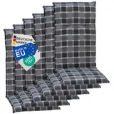 NYVI Hochlehnerauflage Hochlehner Auflagen 6er Set Barcelona - Gartenstuhlauflagen 118x50cm, (6 St), Stuhlauflage, Sitzauflage mit Halteband, UV-fest, Kariert Karo grau