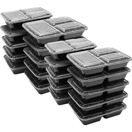 casativo 20 Lebensmittelboxen mit Deckel u. 3 Fächern, Bento-Boxen 1,2 l, wiederverwendbare Essensboxen für Mitnahme, Aufbewahrung und Einfrieren
