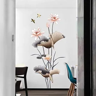 COVPAW® Wandtattoo Wandaufkleber XXL Lotus Orange Blumen Wandsticker Wandbild Bilder Wohnzimmer Schlafzimmer Deco