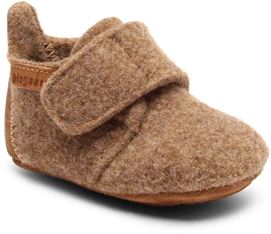 Hausschuh BISGAARD "Bisgaard Baby Wool", Kinder, Gr. 27, beige (46 camel), Wolle, klassisch, Schuhe, Wagenschuh, Babyschuh, Schlupfschuh mit Klettverschluss