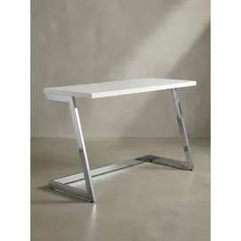 KADIMA DESIGN Schreibtisch SARNOT: Hochglanz-Design, Metallgestell, 120x55x76 cm, Weiß/Gold/Silber.