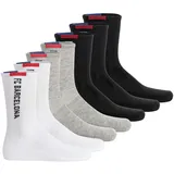 FC Barcelona Socken, 7er Pack - Tennis Socks, Schriftzug-Logo, Baumwollmischung, einfarbig, Schwarz/Grau/Weiß 23-26