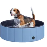 PawHut Hundepool Planschbecken Schwimmbecken Schwimmbad Hundebad PVC+Holz Blau Ø100 x H30 cm