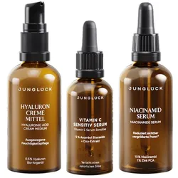 Junglück Bestseller Trio - Hyaluron Creme, Vitamin C Serum und Niacinamid Geschenkset 110 ml 