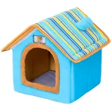 LvRao Haustier Haus Hund Katze Plüsch Bett Höhlenbett Faltbar abnehmbar Klein Hundehaus Hundehöhle Kuschelhöhle (Blau, L)