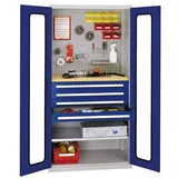 Werkstattschrank,HxBxT 1950x1000x600mm,1xStahlboden,4 Schublade(n),m. Werkbankplatte,Zyl.-Schl.,Sockel,Korpus RAL7035