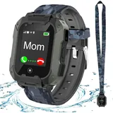 4G Smartwatch Kinder mit GPS und Telefon, Kinder Smartwatch mit SOS, Musik-Player, Kamera, Schulmodus, Kids Smart Watch für 3-14 Jahre Jungen - Schwarz