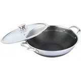 Cheffinger Wok Topf Edelstahl Wabenstruktur Ø36cm Induktion Anti Haft Kratzfest in Silber