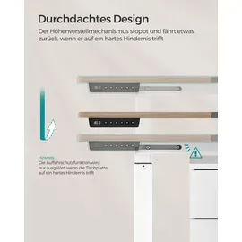 Songmics elektrisch höhenverstellbarer Schreibtisch greige rechteckig, C-Fuß-Gestell weiß 140,0 x 60,0 cm