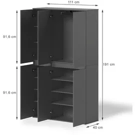 Vicco Kleiderschrank Claus 111 x 191,5 x 40 cm Grau