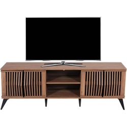 TV-Rack HWC-M45, Fernsehtisch Lowboard Schrank, 3D-Design Stauf√§cher 55x166x41cm, braun