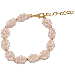 Armband FIRETTI "Schmuck Geschenk Armschmuck Armkette Wovenball", gold (gelbgoldfarben, weiß), Armbänder, Damen, Messing-Perlen, Messing, Perlen, Made in Germany - mit Süßwasserzuchtperle