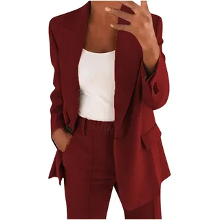 AACH Hosenanzüge für Damen Elegant Blazer Anzug Set Einfarbig Streetwear Zweiteilig Hosenanzug Business Modern Anzughose Revers Slim Fit Sportlich Büro Outfit - 5XL