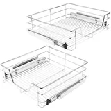 Supfine 2 x Teleskopschublade Teleskop Schublade 56cm für die Küchenunterschränke, 2 Einbauschublade mit Schienen, Schrankauszug Verchromt Küchenschrank Organizer (56 cm)