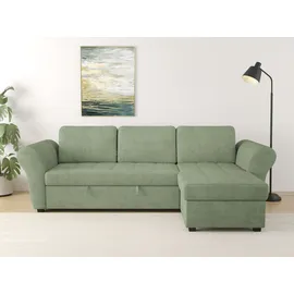 trends by hg Eckcouch Polyester mit Bettfunktion 3-Sitzer Grün