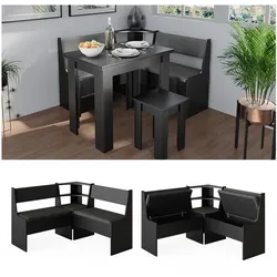Vicco Eckbankgruppe Küchensitzgruppe Esszimmergruppe Roman Schwarz modern 120x120 cm Sitzbank Sitzecke Küchenmöbel Polstermöbel Esszimmermöbel