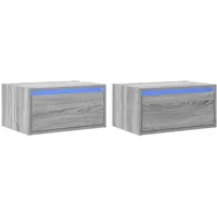 VidaXL Wand-Nachttische mit LED-Leuchten 2 Stk. Grau Sonoma