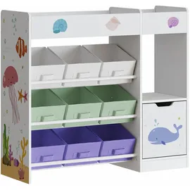 [en.casa] Kinderregal Søndreland 80 x 90 x 30 cm weiß türkis Aqua Dream Motiv