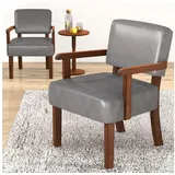 LuxusKollektion Loungesessel Loungesessel Armsessel Relaxsessel Leder Grau 2 Stuhl und 1 Tabelle grau