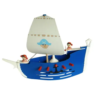 Elobra Deckenlampe Piratenschiff Kinderzimmer Pendellampe Kinderlampe, blau mit Segeln, Piraten und E27 Fassung für Jungen