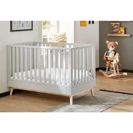Pinolino Gitterbett Dusk, Hellgrau, Holz, Kiefer, 76x93x145 cm, Lattenrost inklusive, Schlupfsprossen, Babymöbel, Babybetten, Gitterbett
