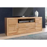 Home Affaire Lowboard HOME AFFAIRE "Logo,160cm breit,42 cm tief, Fronten Massivholz, Kabeldurchführung", beige (kernbuche teilmassiv), B:160cm H:62cm T:42cm, Holz teilmassiv, Sideboards, Lowboard, Korpus Holzwerkstoff,62 cm hoch, 5 Fächer, Metallgriffe