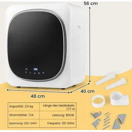 Costway Mini Wäschetrockner 800W, 5kg, Ablufttrockner bis zu 69°C, LED Touch-Screen, 4 Temperaturen & 6 Timer mit Desinfektion, Überhitzungsschutz - Weiß