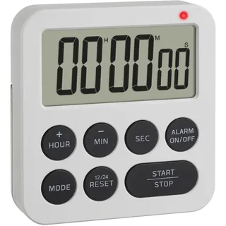 TFA Digitaler Timer und Wecker, 38.2051.02, bis 99h/59min/59s, Eieruhr, Küchentimer, Hausaufgabentimer, Kurzzeitwecker, mit LED Warnlicht und 2 Lautstufen, magnetisch, weiß