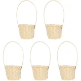 Happyyami 5pcs Rattan Korb Henkel Geschenkkorb Rustikale Blumenvase Landhausstil Hochzeit Party Deko Allzweckkorb Blumen Pflanzen Blumenstrauß Behälter 8X17CM