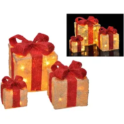 Haushalt International 3er Set beleuchtete Geschenkboxen Weihnachten Deko Lampe beige