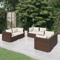 Ankonbej 6-tlg. Garten-Lounge-Set mit Kissen Poly Rattan Braun - Braun