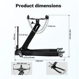 Wiltec Getriebeheber bis 1 t Traglast, Motorheber höhenverstellbar 180-790 mm, Motorblock mit Rollen