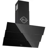 Gurari kopffrei Dunstabzugshaube 60 cm GCH D 267 BL.6 Prime Schwarz Glas | Wandhaube Umluft/Abluft | Abzugshaube 1000m3/h mit Fernbedienung (EEK A) | Randabsaugung, TouchControl, Timer
