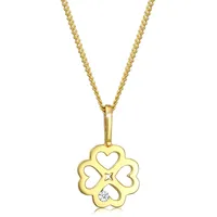 Elli Halskette Kleeblatt Glücksbringer mit Diamant 585 Gelbgold