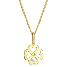 Elli Halskette Kleeblatt Glücksbringer mit Diamant 585 Gelbgold