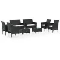 vidaXL 8-tlg Garten-Lounge-Set mit Auflagen Poly Rattan Schwarz Modell 51