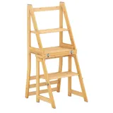 KOMFOTTEU Trittleiter, klappbarer Leiterstuhl, Bibliotheksleiter Bambus beige