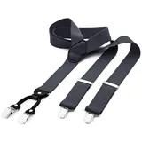 DonDon Hosenträger DonDon® Herren Hosenträger breit 4 Clips mit Leder in Y-Form elastisch (1-St) Y-Form, verstellbar mit Clipverschluß, elastisch grau