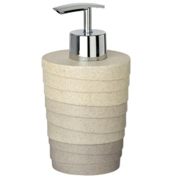WENKO Cuzco Seifenspender, 200 ml, Nachfüllbarer Seifendosierer für die portionierte Abgabe von Flüssigseife, Grau/ Beige