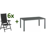 KETTLER KETTALUX-PLUS/Basic Plus Padded Sitzgruppe, anthrazit, Alu/Textilene, Tisch 160x95 cm, 6 Multipo, klappbar