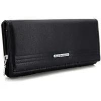 Damen Leder Geldbörse mit RFID-Schutz Damen Portemonnaie Lang Schwarz
