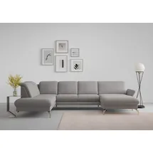 sit&more Wohnlandschaft SIT & MORE "Fashion U-Form", grau, B:338cm H:84cm T:207cm, Sofas, Wohnlandschaft, wahlweise mit Kopfteilverstellung, Vorziehsitz, motorisch, Nickelfüße